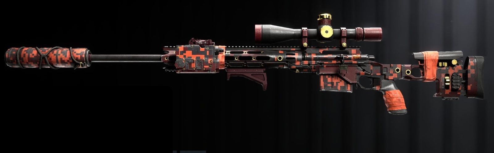 M2010 ESR sniper rifle in red and black digital camo
