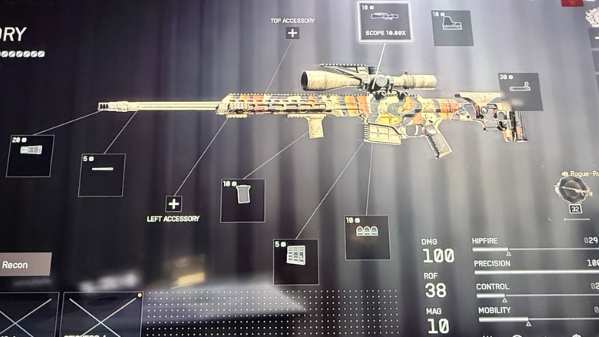 PSR bolt-action sniper rifle in orange camo with 10x scope