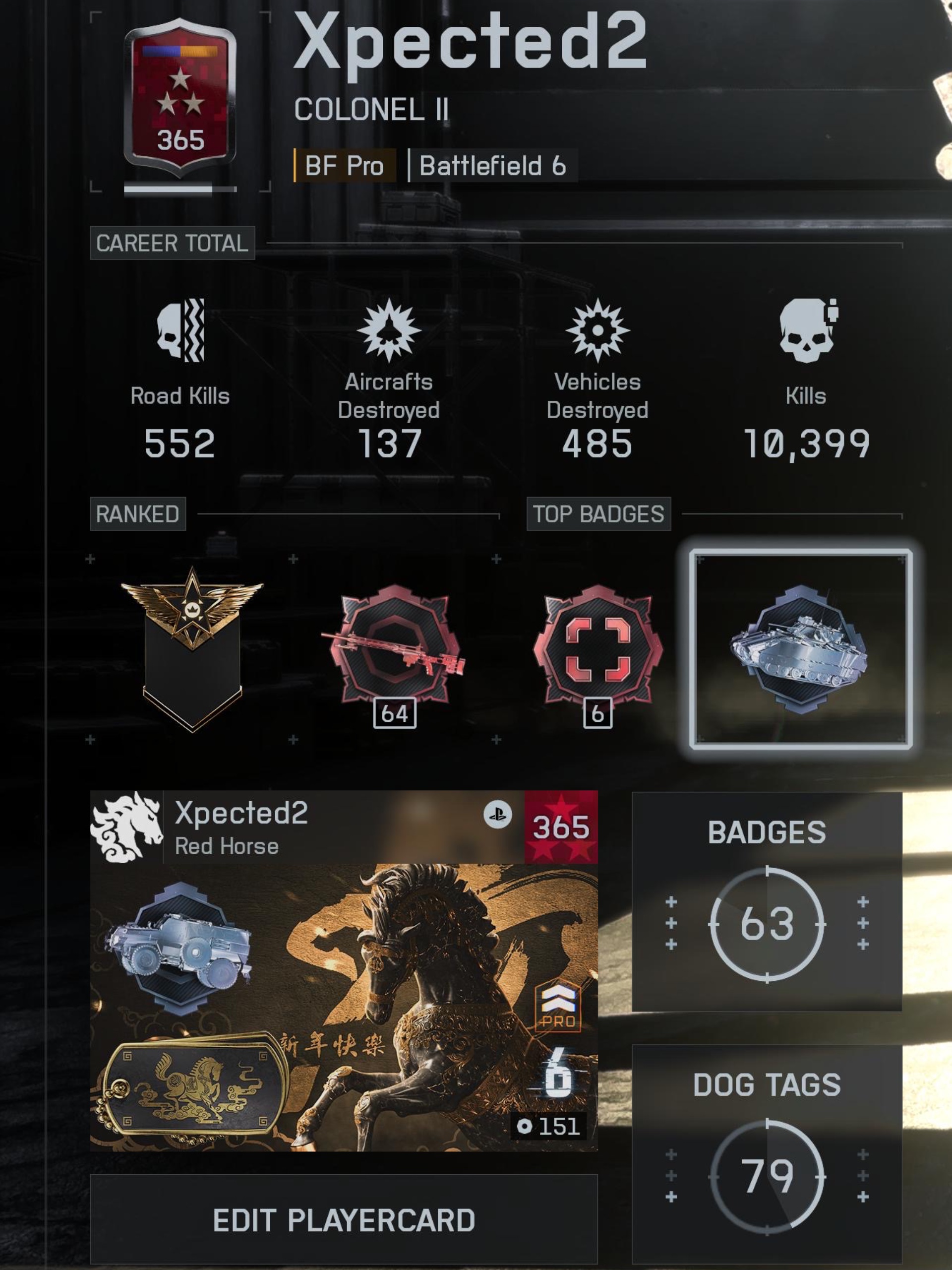 Xpected2 Battlefield 6 operator profile — Colonel III, Level 370